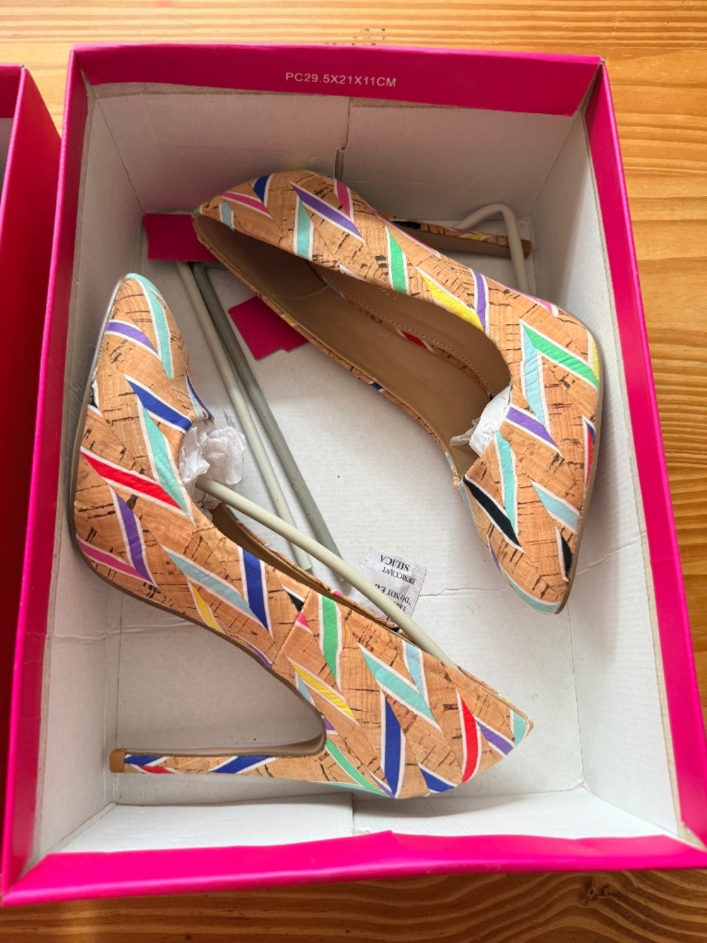 cork heels with multi color chevron design size 7.5